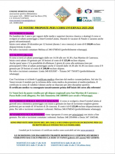 CORSO DI SCI NORDICO e DISCESA ragazzi inverno 2025/2026