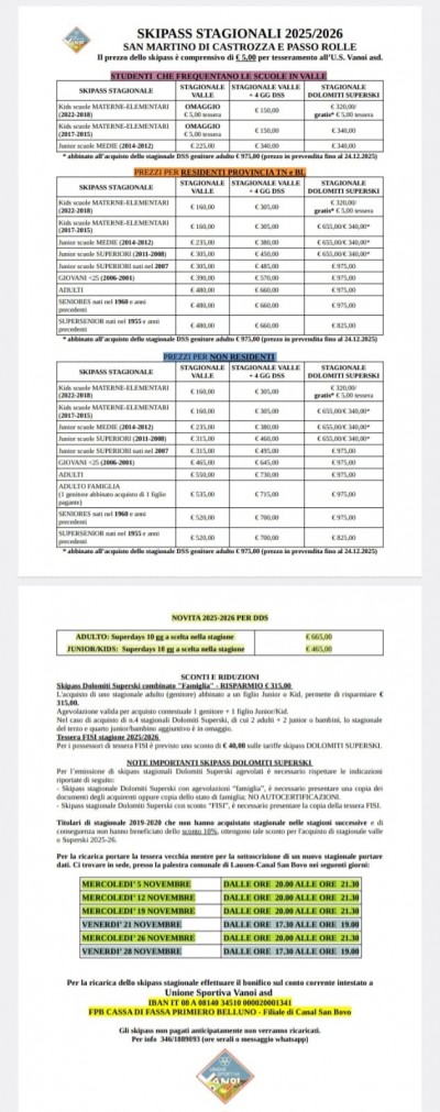 SKIPASS STAGIONALI 2025/2026